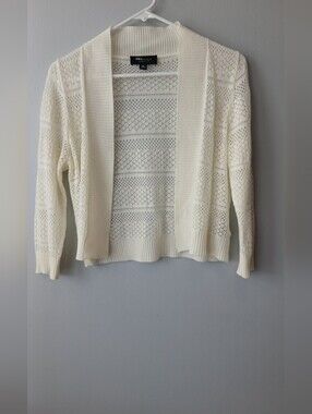 RN Studio Open-Knit Cream Cardigan Sweater Size Medium Lagenlook Church Dress